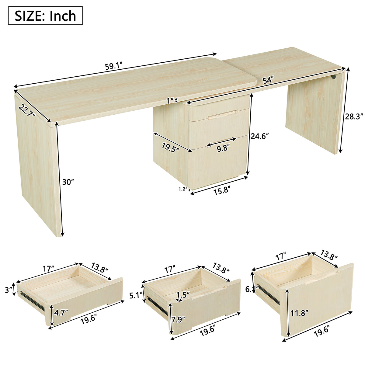 Anthony & Home Atelier 90-inch natural wood L-shaped desk with spacious work surface and modern design.