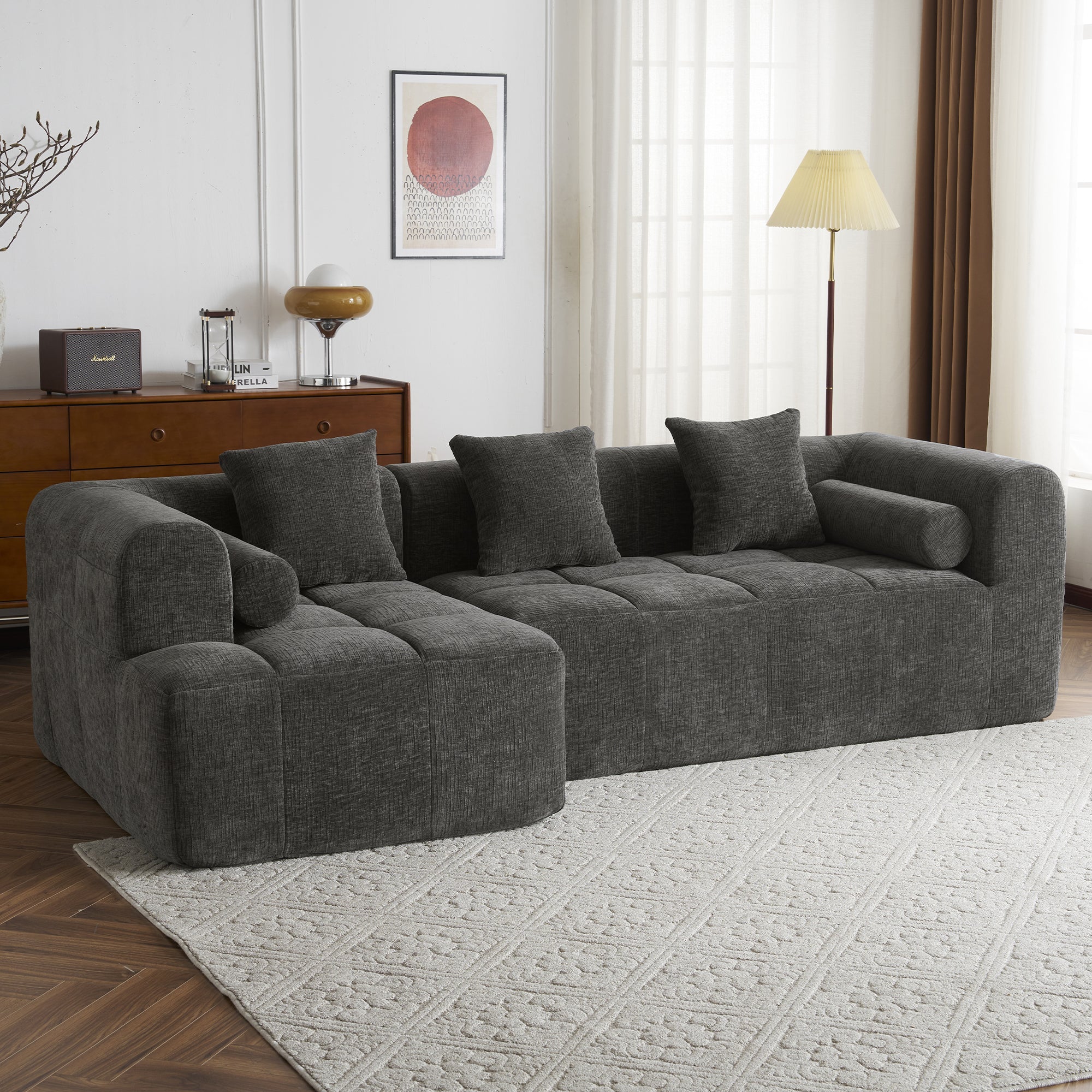 Anthony & Home American Design Collection Signature Chenille Modular Sectional Sofa with deep seating, shown in a modern living room setting.