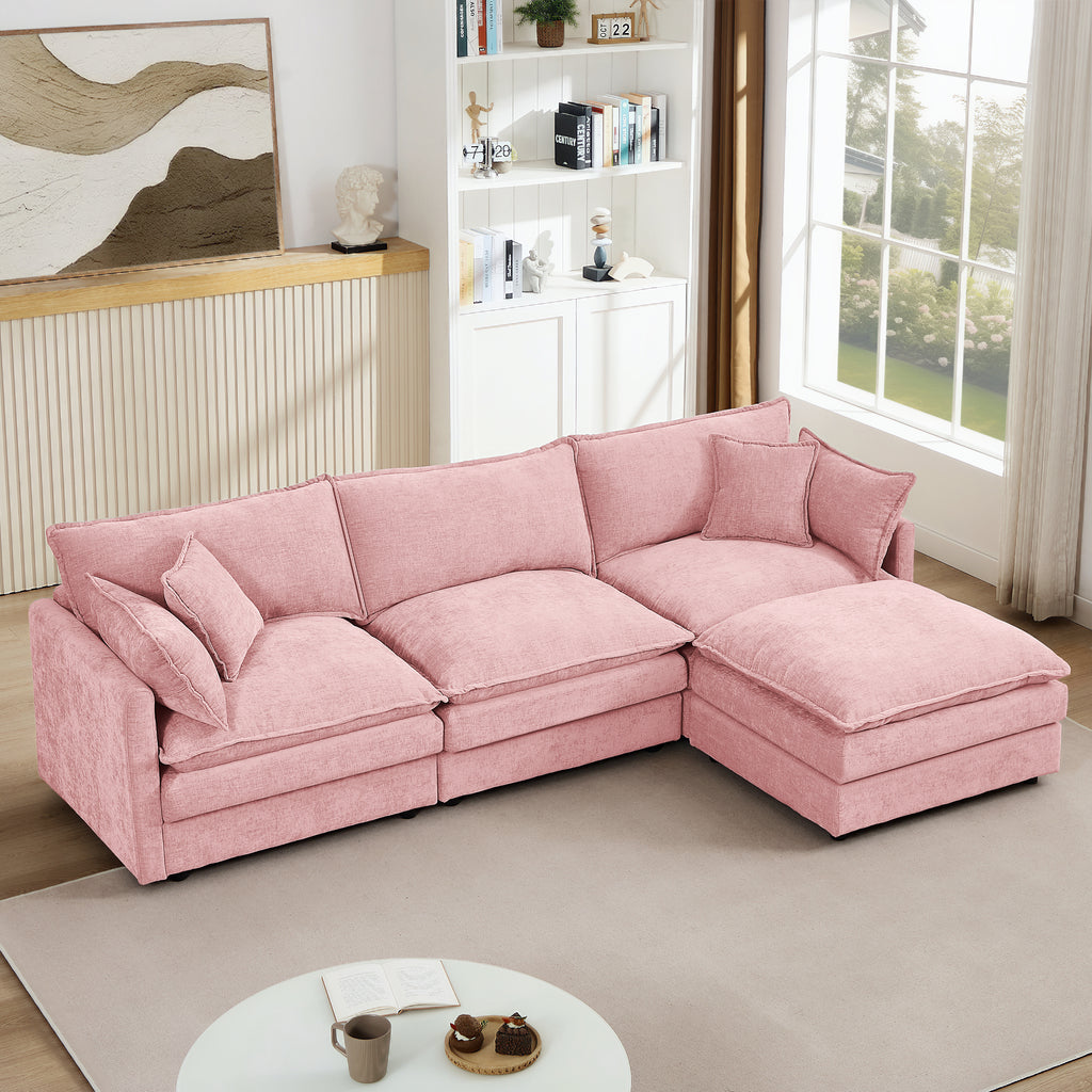 Anthony & Home chenille modular sectional sofa, 102-inch L-shaped with movable ottoman in a modern living room setting