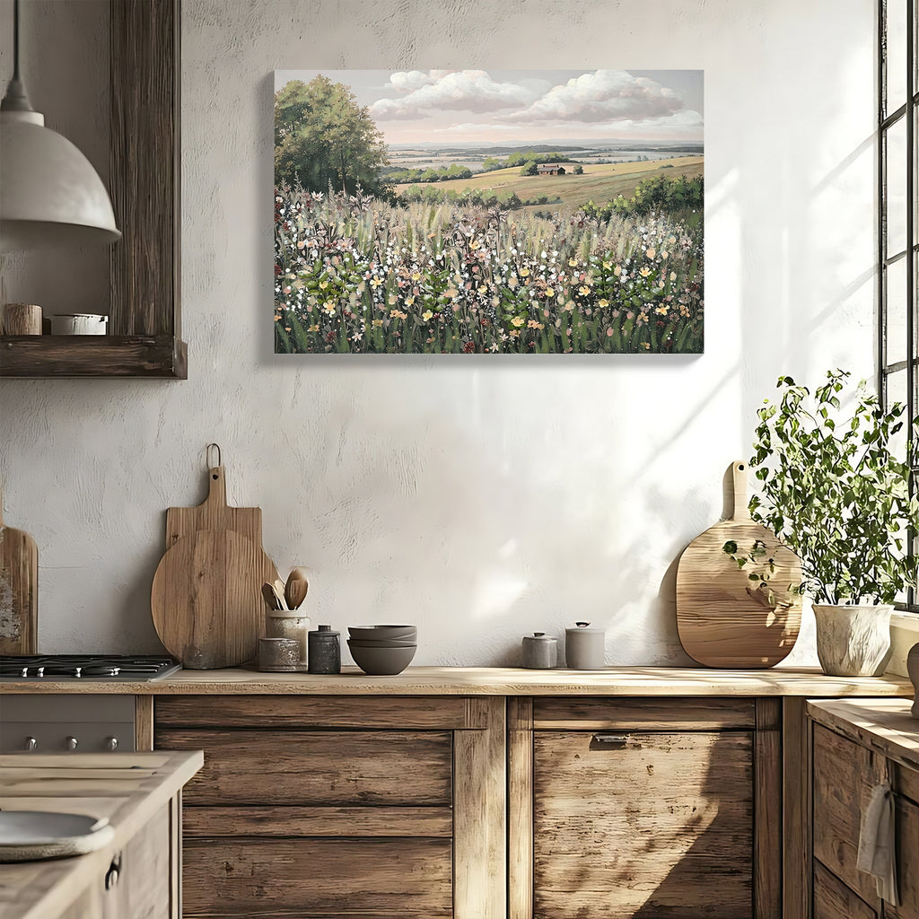 Anthony & Home framed canvas wall art featuring a landscape meadow with flowers, 24x36 inches, from the Signature Collection.