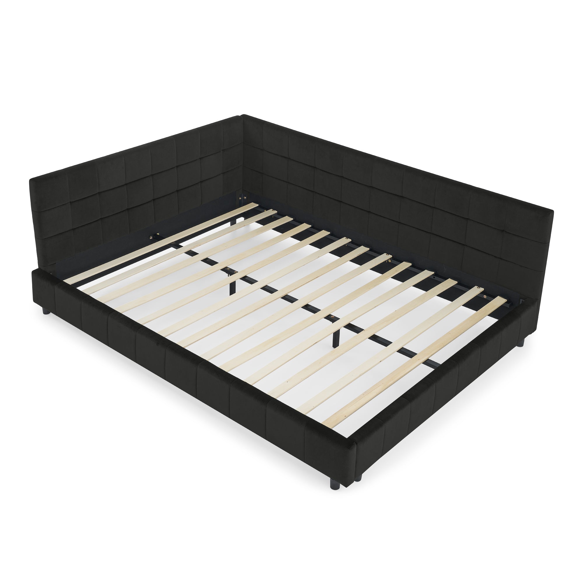 Velvet Mid Century Queen Bed Frame Tufted Upholstered Backrest And Armrests Limited