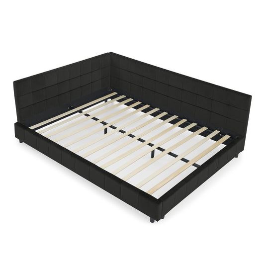 Velvet Mid Century Queen Bed Frame Tufted Upholstered Backrest And Armrests Limited