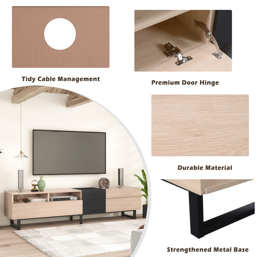 Anthony & Home Studio Natural Wood TV console with dual storage, featuring sleek design and ample space for media devices.