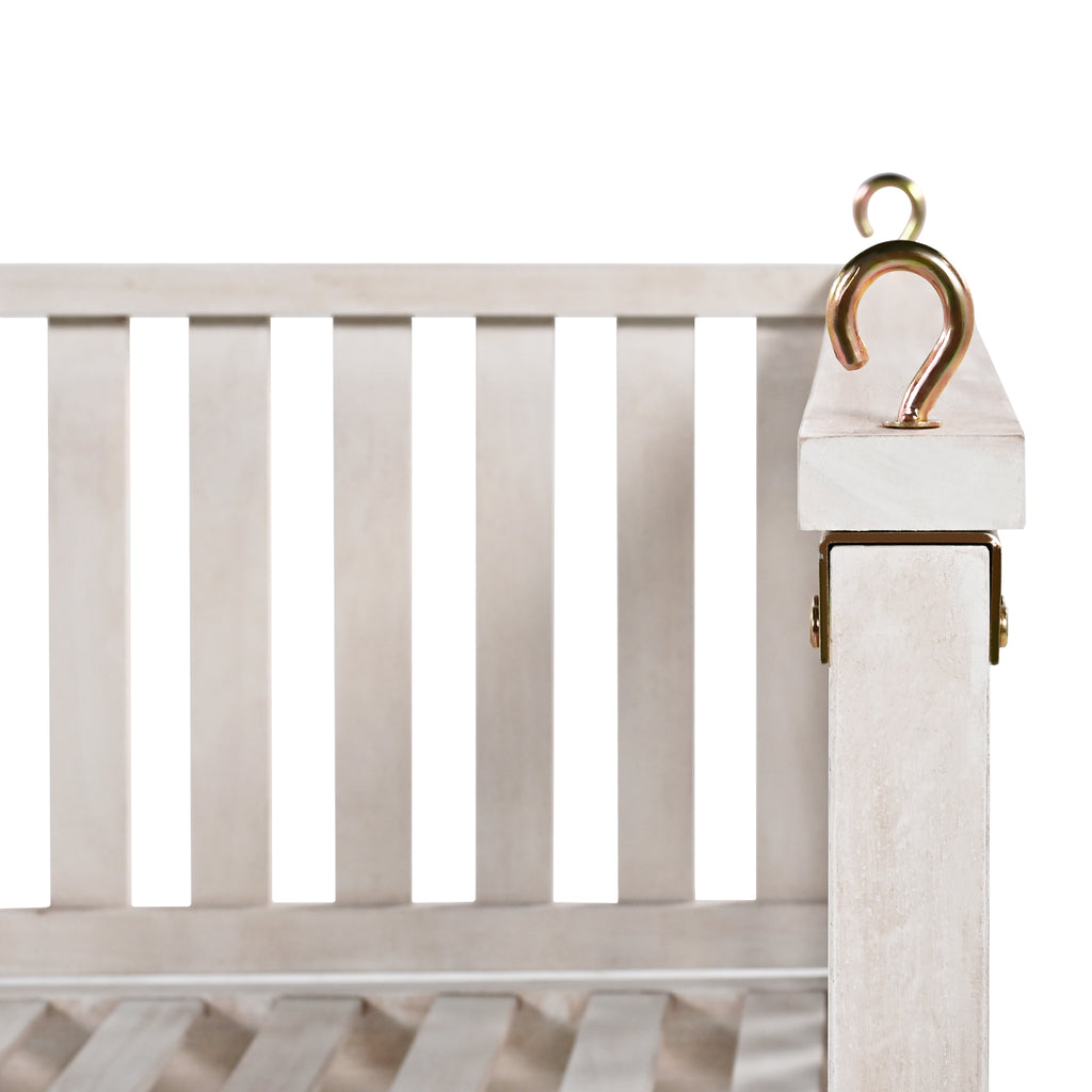 Anthony & Home Topmax Studio solid wood twin size porch swing with ropes, showing the sturdy wooden frame and hanging ropes.