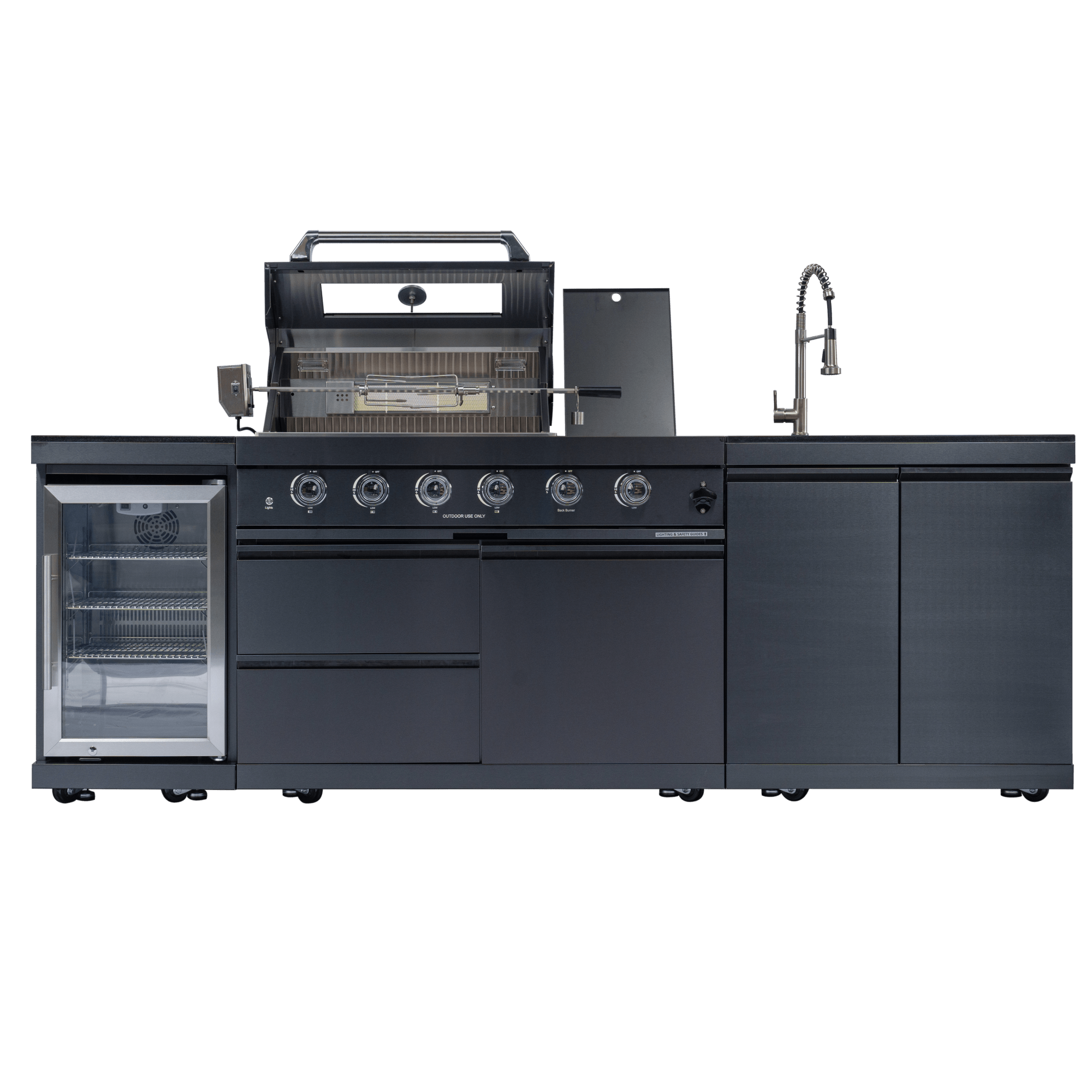 Anthony & Home 46-inch gas outdoor kitchen island with granite countertop, featuring built-in grill and stainless steel appliances.