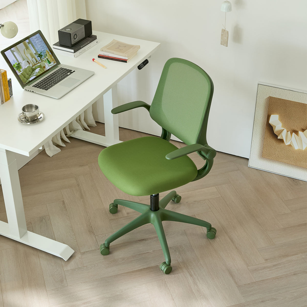 Anthony & Home ergonomic green office chair with mesh back, height adjustable, rotating base, supports up to 350 lbs.