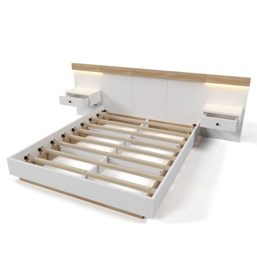 Floating Bed With Headboard Timber Slatted Bed Frame 160x200