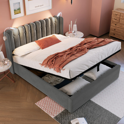 Linen Storage Bed Frame With Mattress 160x200cm Grey