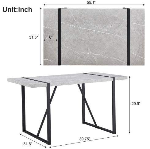 Modern 55 Inch Rectangular Dining Table For 4 People Gray