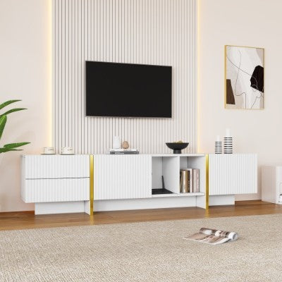 White Embossed TV Stand for 85 Inch TV Console Storage