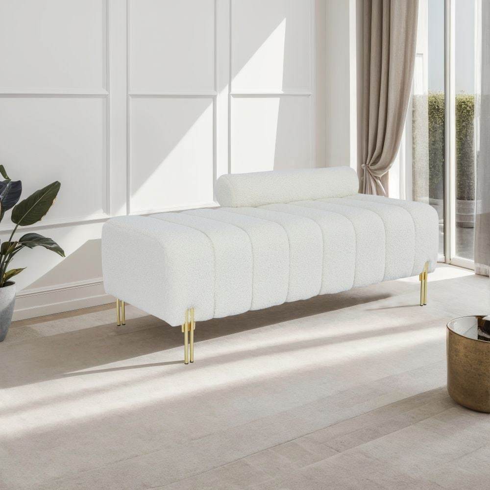 Beige Teddy Storage Bench With Hidden Storage And Armrests