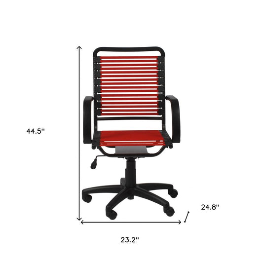 Red and black adjustable swivel bungee office chair with rolling base and ergonomic design by HomeRoots.