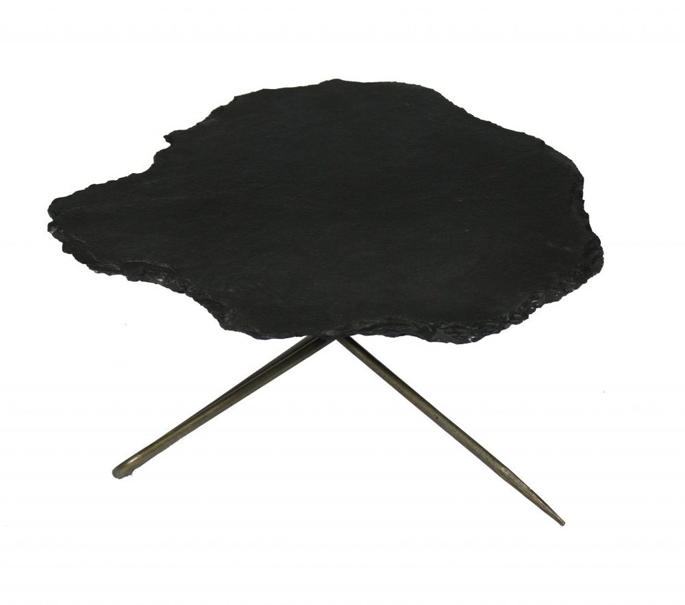 Set of Two Brown Stone and Iron Free Form Bunching Coffee Tables