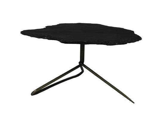 Set of Two Brown Stone and Iron Free Form Bunching Coffee Tables