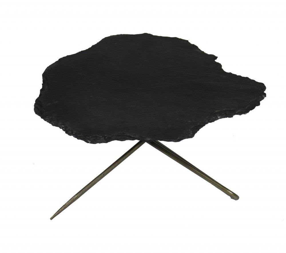 Set of Two Brown Stone and Iron Free Form Bunching Coffee Tables