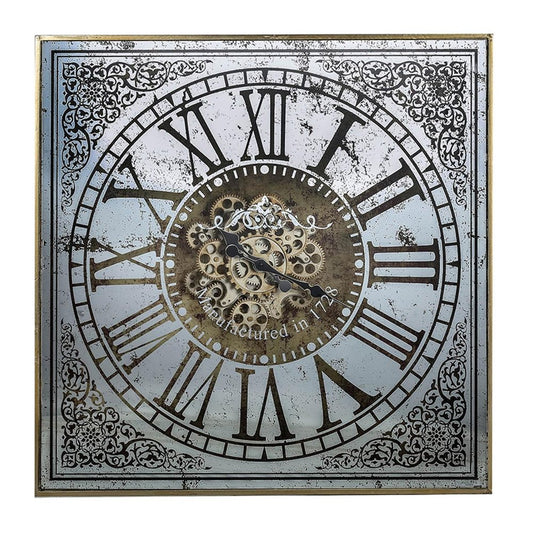 Silver And Gold Square Wall Clock With Roman Numerals