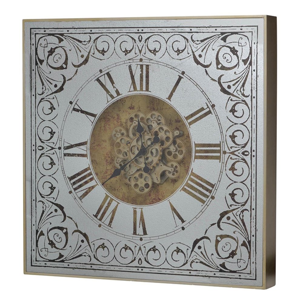 Silver And Gold Square Wall Clock With Roman Numerals