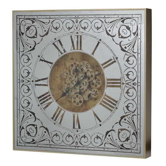 Silver And Gold Square Wall Clock With Roman Numerals