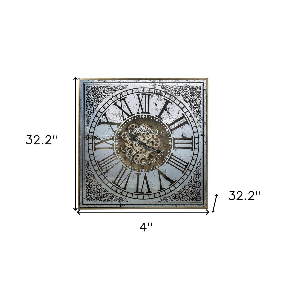 Silver And Gold Square Wall Clock With Roman Numerals