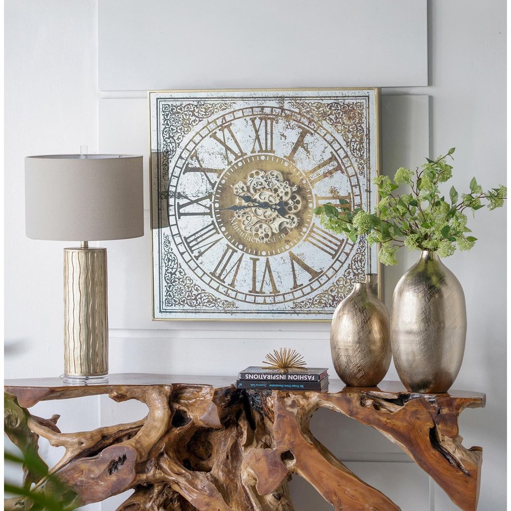 Silver And Gold Square Wall Clock With Roman Numerals