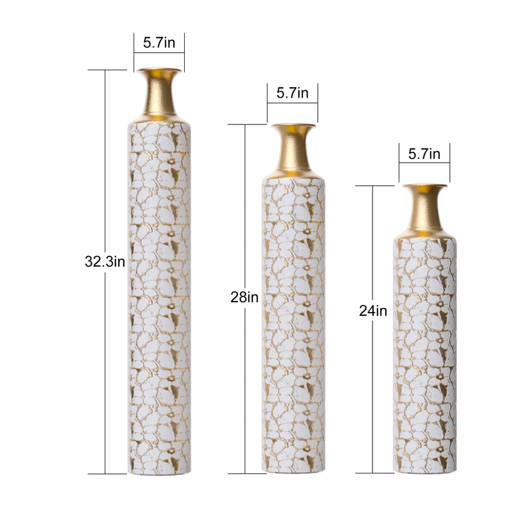 Heritage Collection floor vase trio by Anthony & Home featuring three elegant ceramic vases with textured surface and neutral tones.