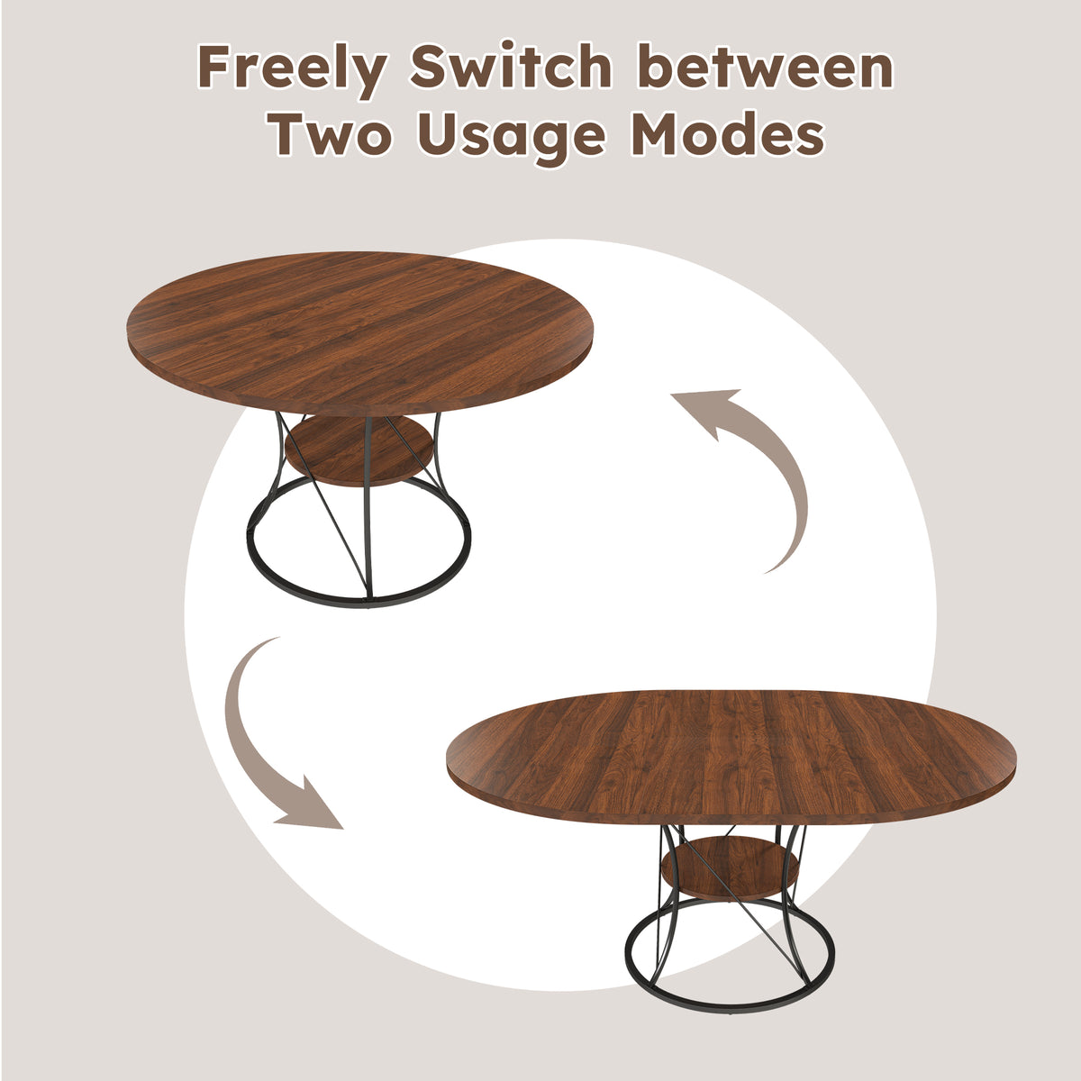 Anthony & Home studio round extendable dining table made of solid wood, showing the tabletop and extendable mechanism.