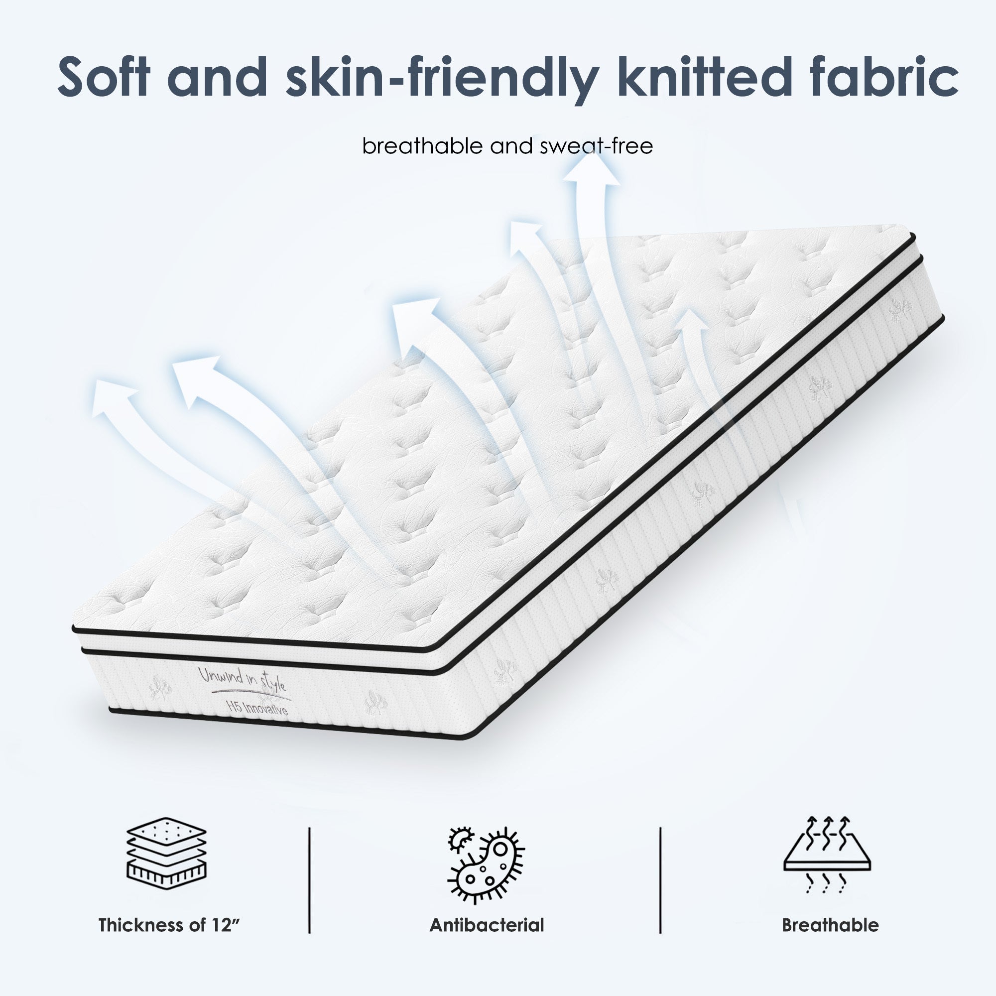 Full-size Anthony & Home hybrid mattress with pocketed innerspring for a comfortable, supportive sleep experience.