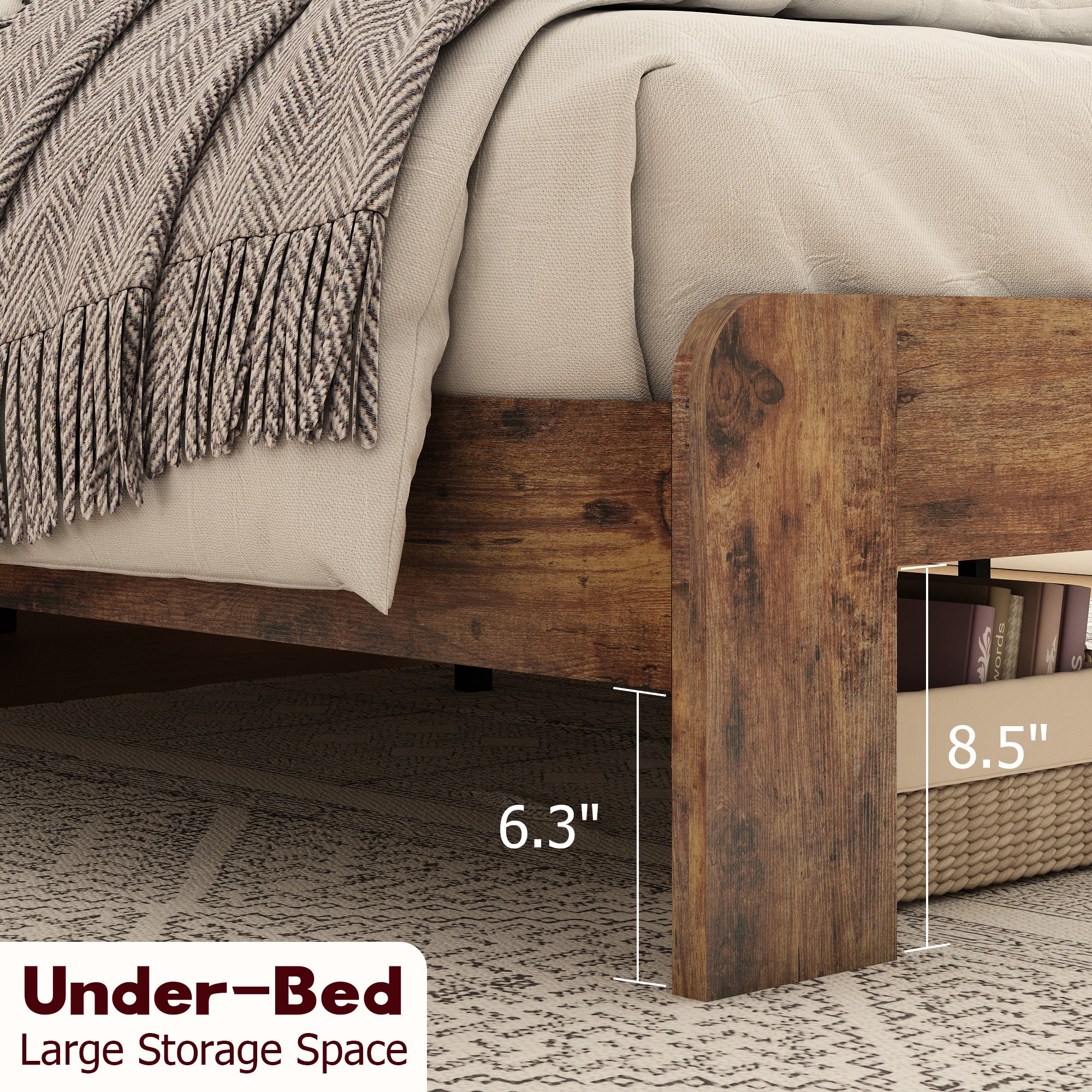 King size Atelier Premier platform bed by Anthony & Home with dark brown finish, solid wood and metal frame, shown in a bedroom setting.