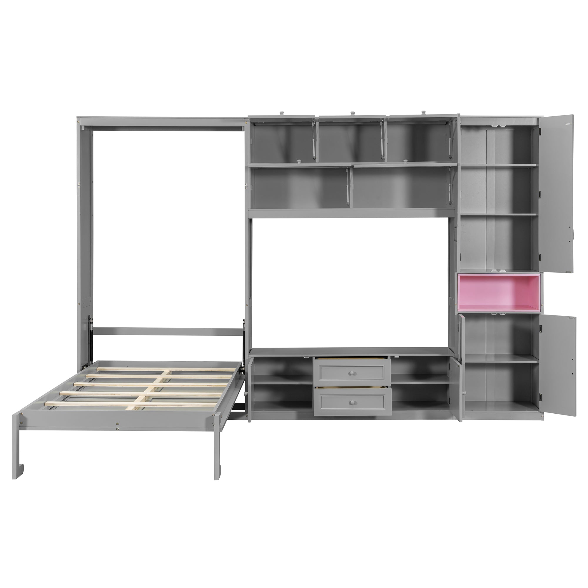 Gray solid wood Atelier Murphy Bed TV stand with drawers by Anthony & Home, showcasing a modern, space-saving furniture design.