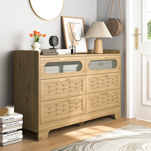 Wooden Six Drawer Vanity Bedroom Dresser With Storage