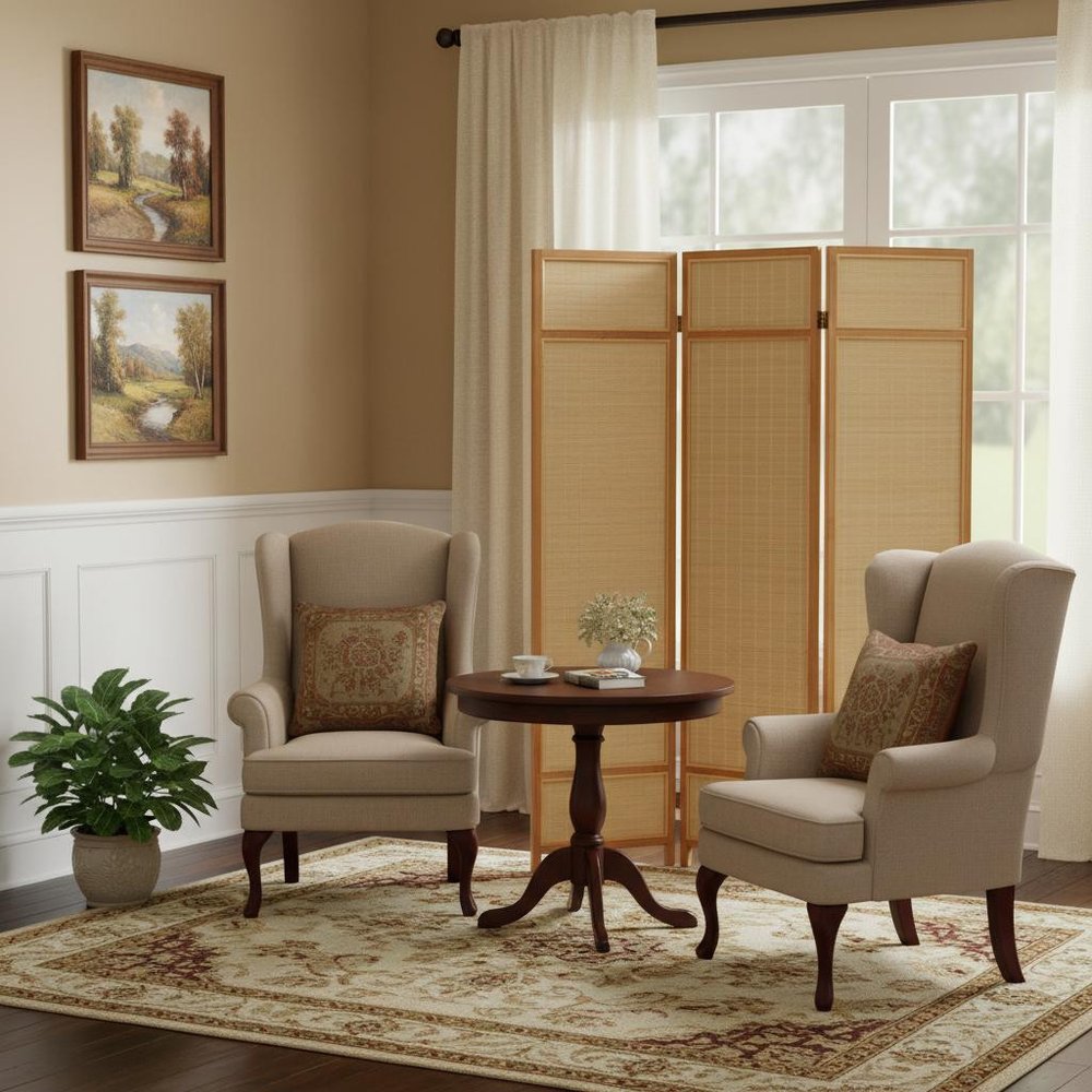 Natural Brown Bamboo Three Panel Room Divider Screen