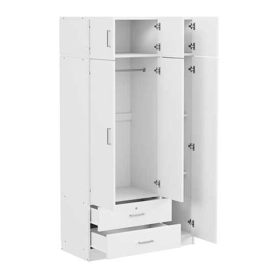 Contemporary White Particle Board 3-Door Mirror Wardrobe With 2 Drawers And Top Cabinet Limited Edition
