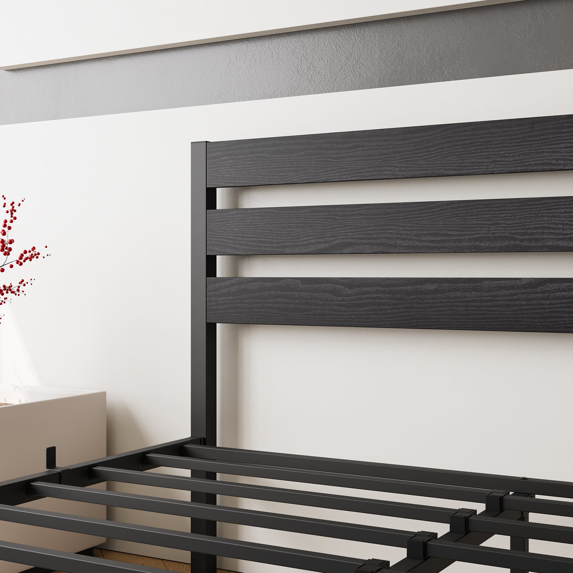 Anthony & Home Heritage platform bed frame with a wooden Queen headboard, showcasing a sturdy and stylish bedroom furniture piece.