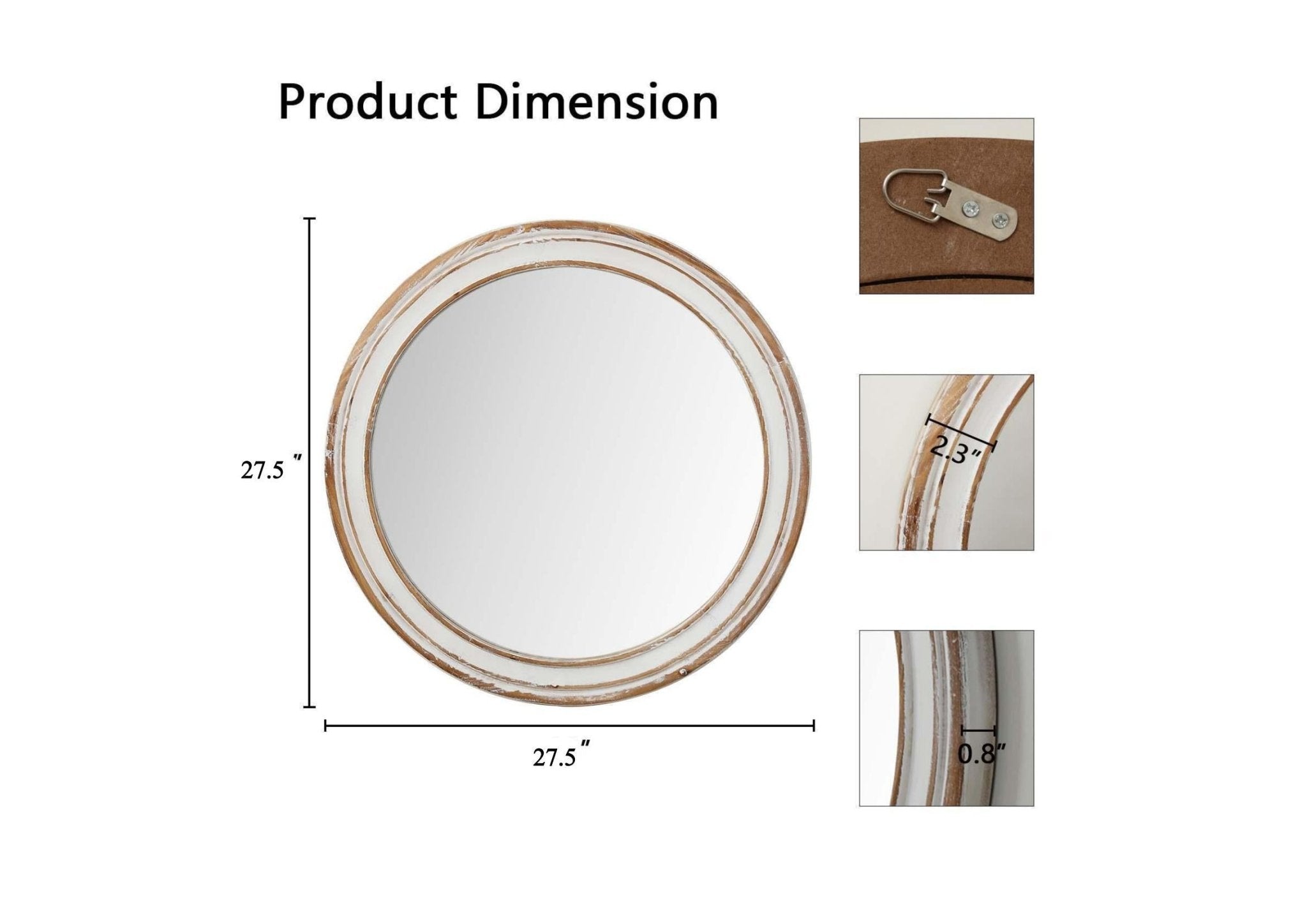 Heritage round wall mirror with distressed wood frame from Anthony & Home, showcasing a rustic, vintage-inspired design.