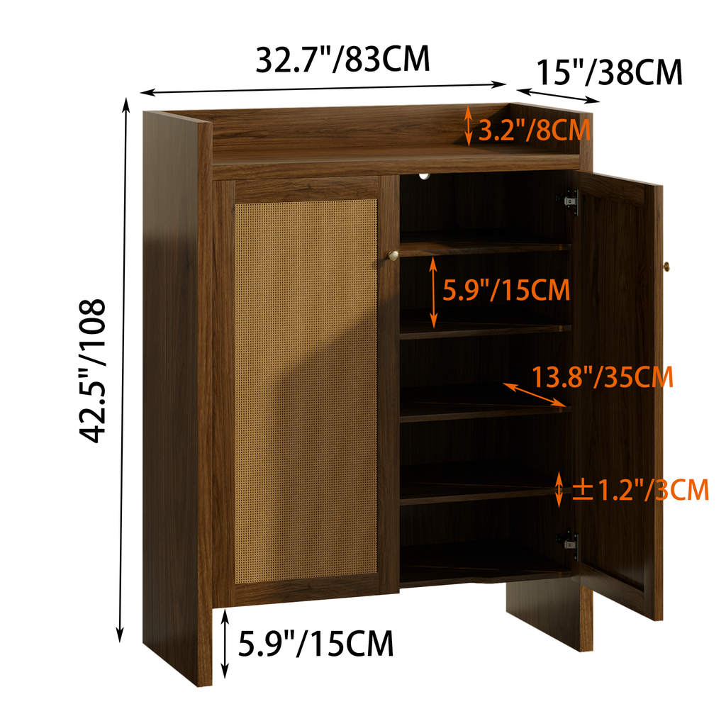 Walnut finish 6-tier shoe cabinet by Anthony & Home, freestanding entryway organizer with ample shoe storage.