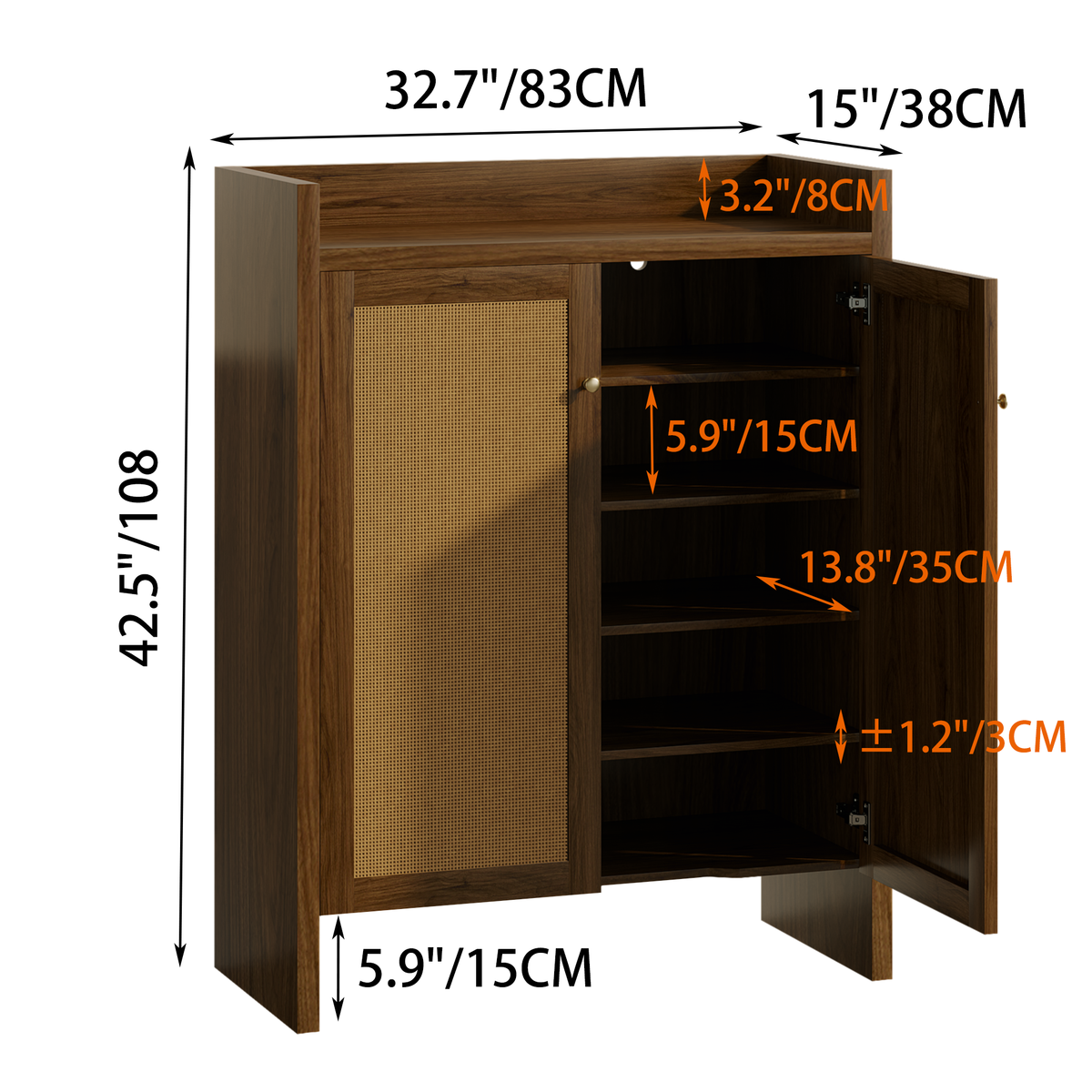 Walnut finish 6-tier shoe cabinet by Anthony & Home, freestanding entryway organizer with ample shoe storage.