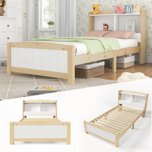 Solid Wooden Bed Frames, Single Storage Headboard Bed, 3FT Single 90 X 190 Cm Frame Only