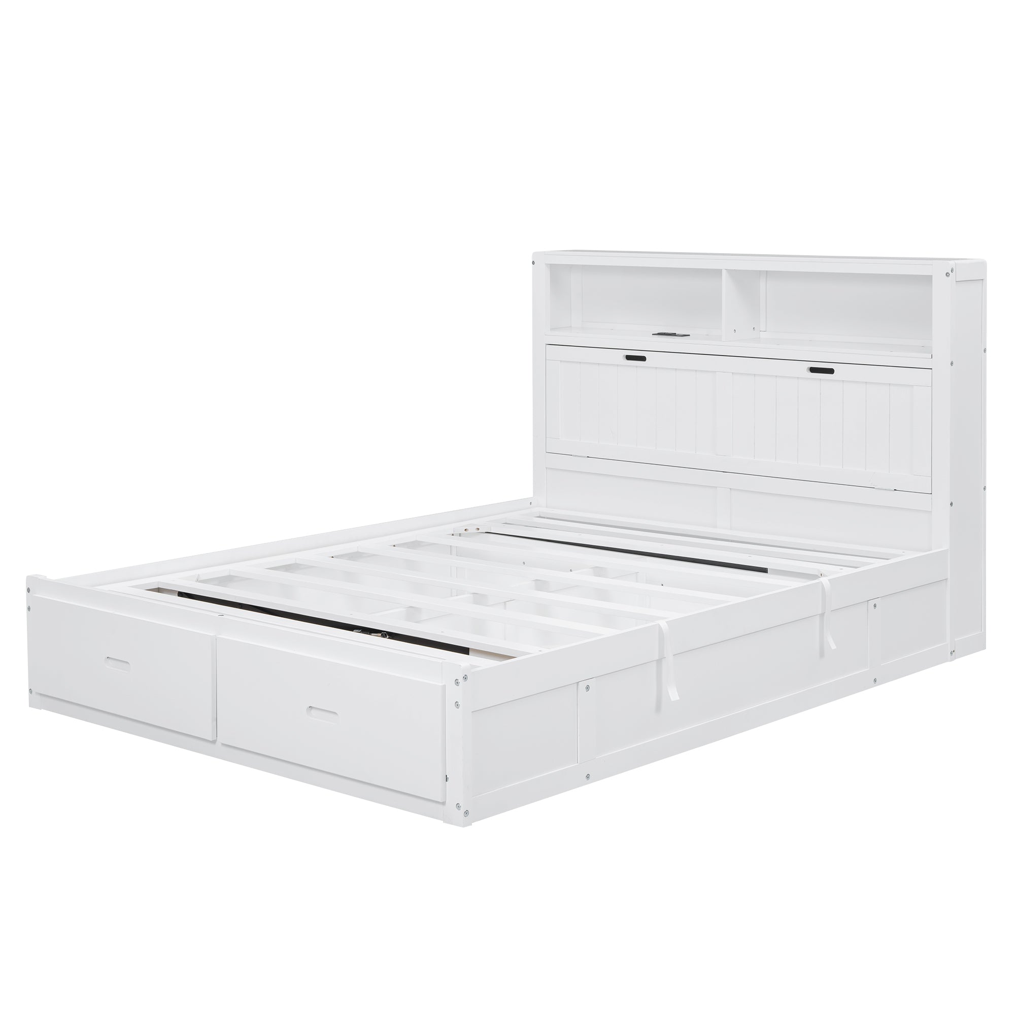 Anthony & Home Signature Edition solid wood queen platform bed with LED headboard, storage drawers, and USB charging ports.
