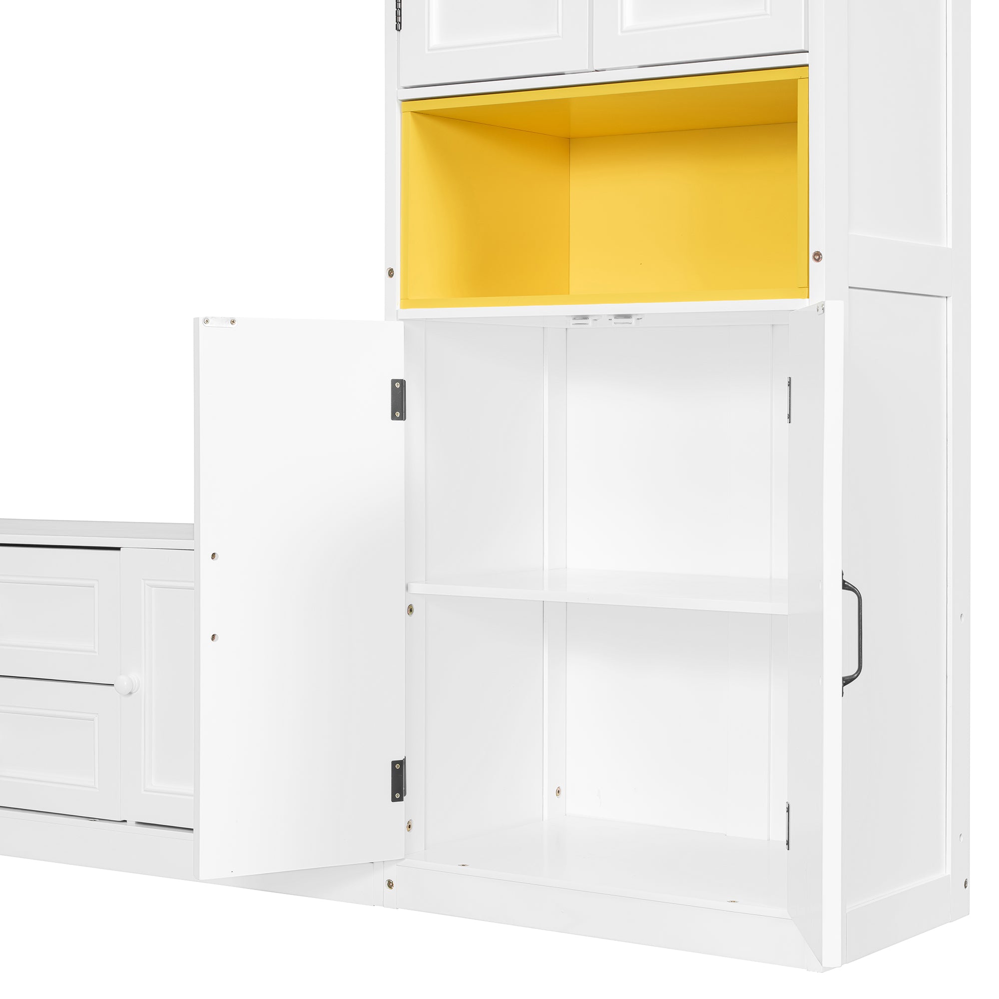 Solid wood Murphy bed with TV stand, twin size, white finish, featuring two drawers and cabinets from Anthony & Home.