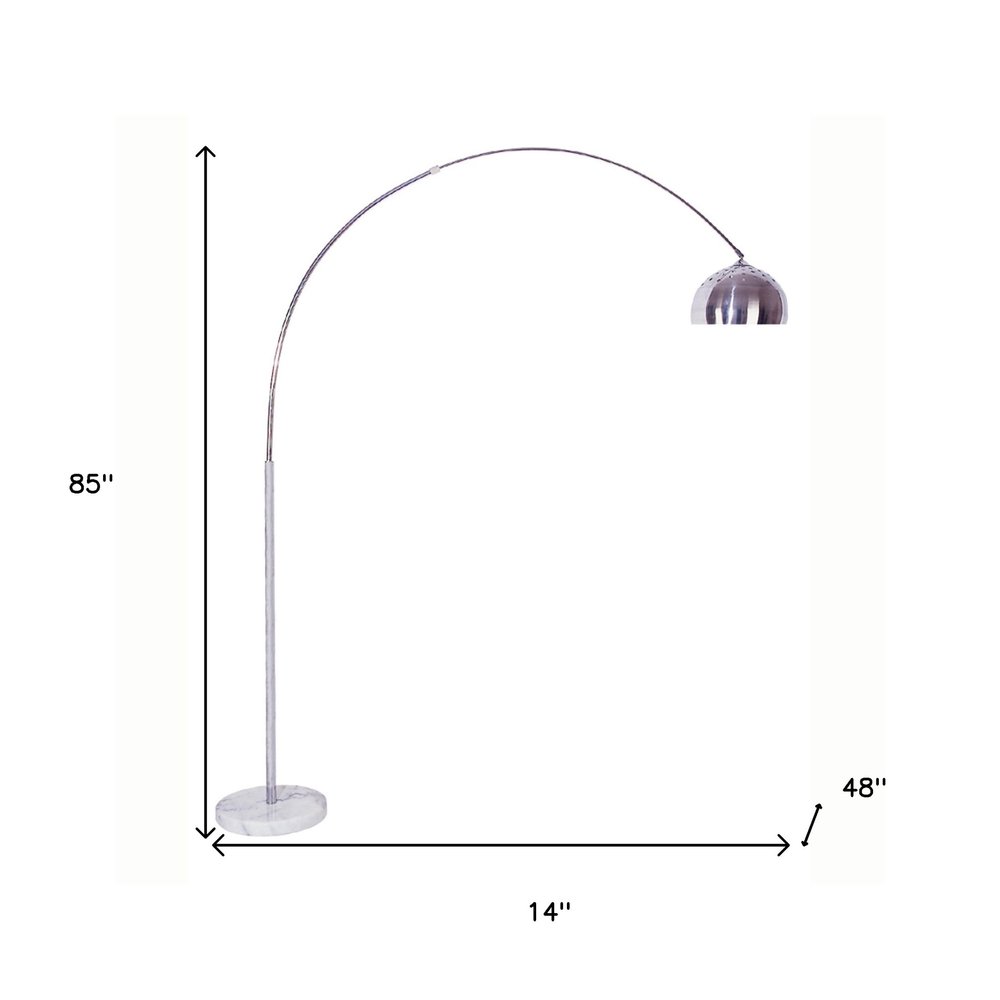85 Inch White Arched Floor Lamp With Silver Dome Shade