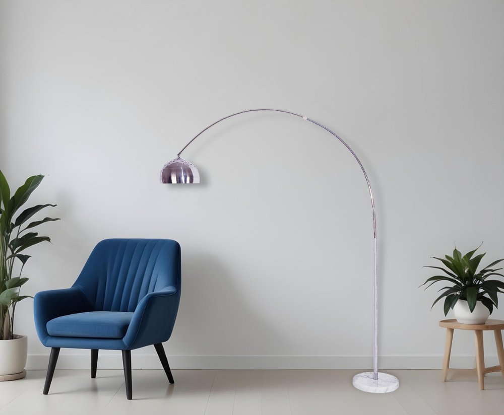 85 Inch White Arched Floor Lamp With Silver Dome Shade