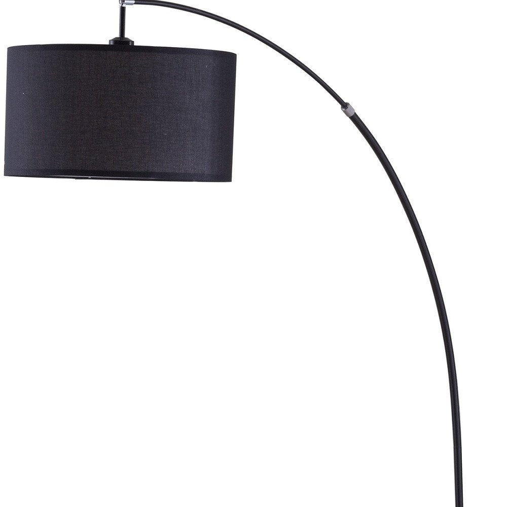 86" Black Metal Arc Floor Lamp With Black Fabric Drum Shade