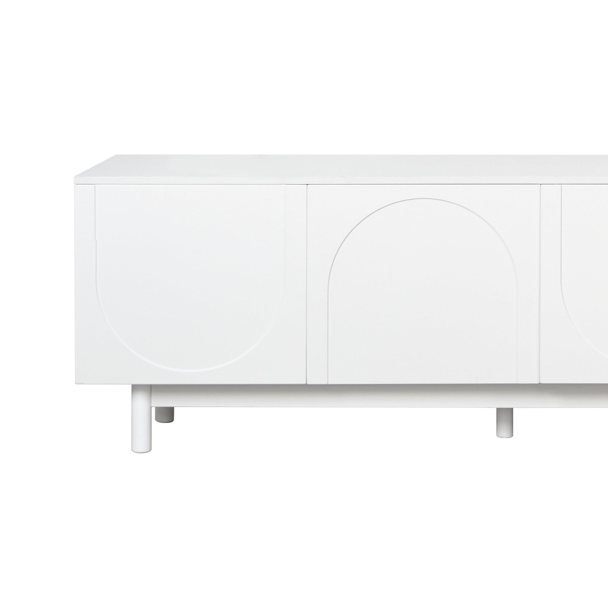 Anthony & Home Studio Graceful TV stand with arch cabinets, solid wood legs, modern design, and ample storage space.