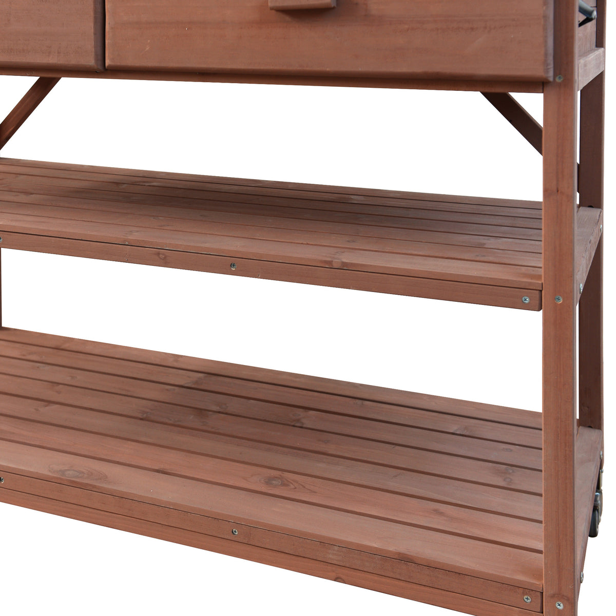 Anthony & Home outdoor potting bench with stainless steel top, featuring a spacious work surface and sturdy wooden frame.