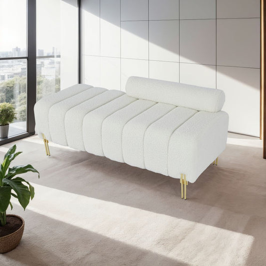 Beige Teddy Storage Bench With Hidden Storage And Armrests
