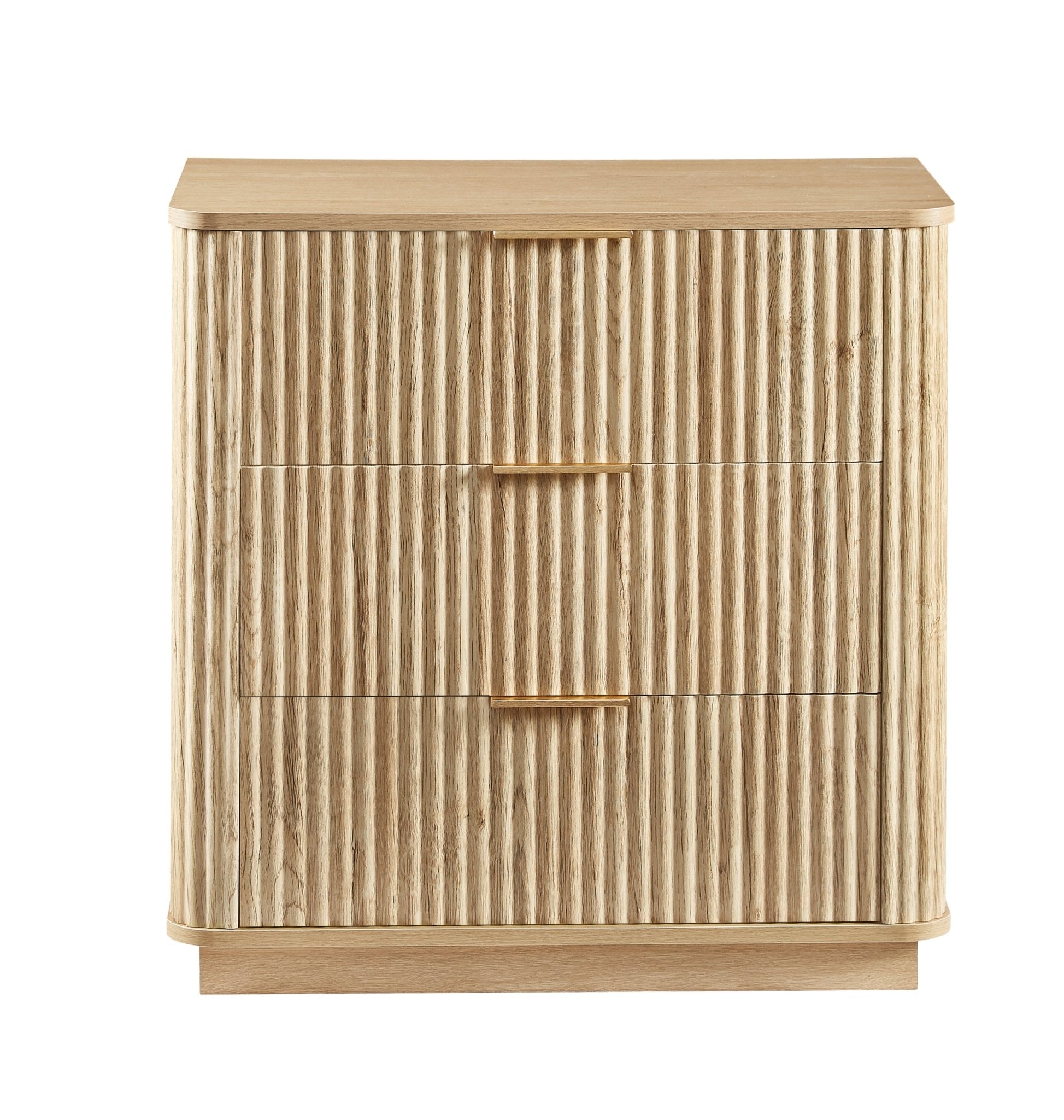 Anthony & Home Drasser Oak Dresser Set with three drawers and two pieces, showcasing a sleek, natural wood finish.