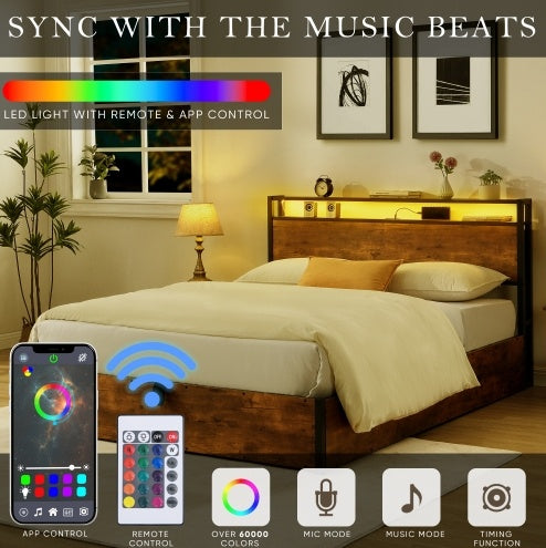 Wooden Platform Bed Frame With Lift Storage And Charging