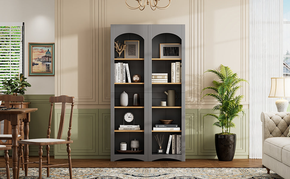 Anthony & Home Atelier Two-Tone Farmhouse 5-Tier Bookcase set with wooden shelves and farmhouse design for stylish storage.