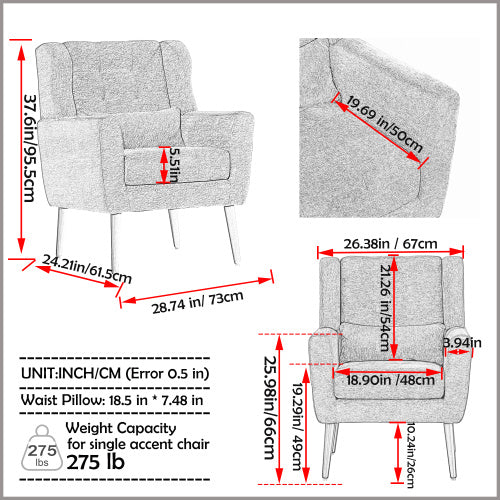 Modern White Teddy Fabric Upholstered Living Room Chairs