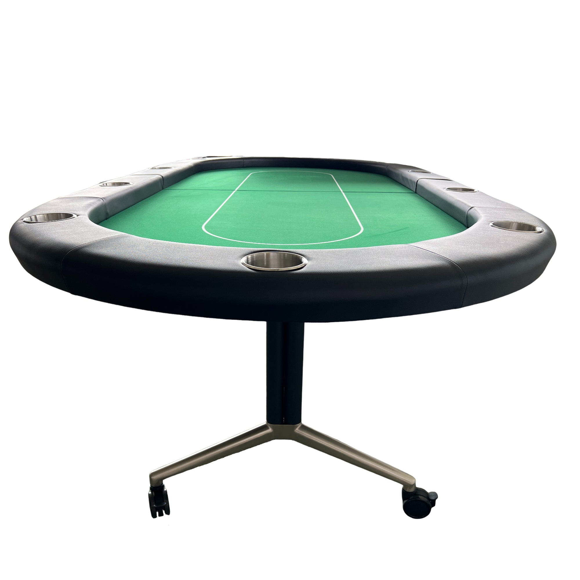 Green felt folding poker table with ten seats, limited edition from Anthony & Home, featuring a spacious gaming surface and sturdy legs.